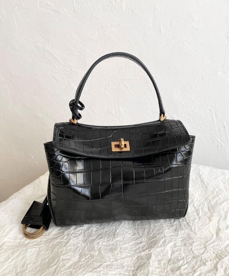 Balenciaga Rodeo Mini Handbag Crocodile Embossed Black